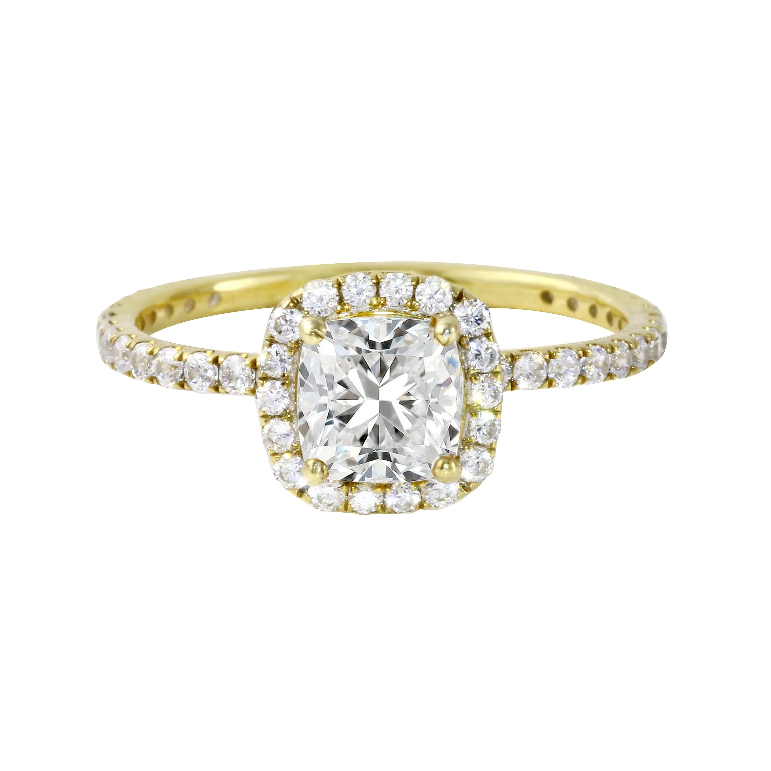 Cushion-Cut Diamond Halo Pavé Band Engagement Ring