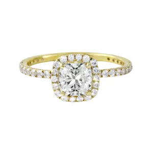 Cushion-Cut Diamond Halo Pavé Band Engagement Ring