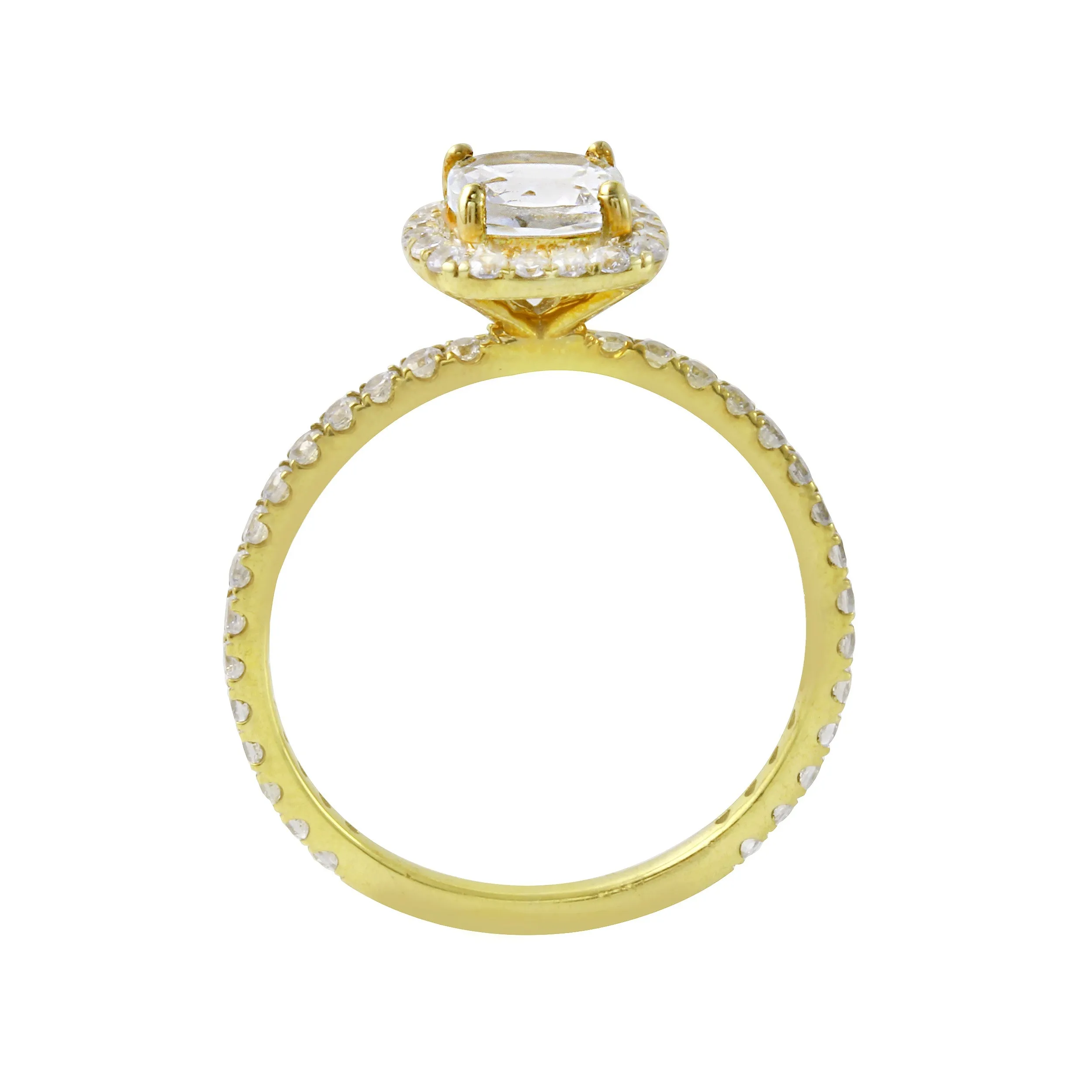 Cushion-Cut Diamond Halo Pavé Band Engagement Ring