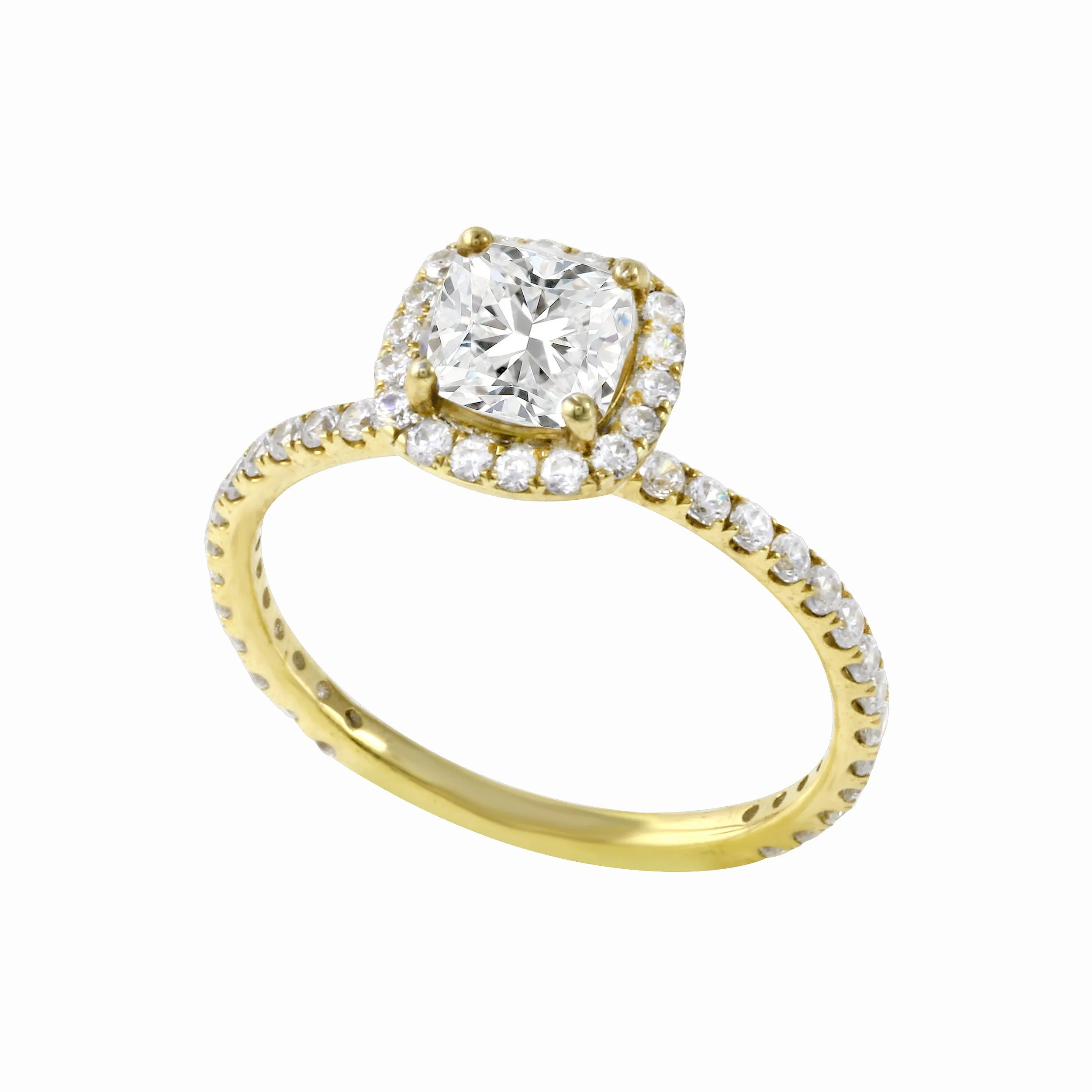 Cushion-Cut Diamond Halo Pavé Band Engagement Ring