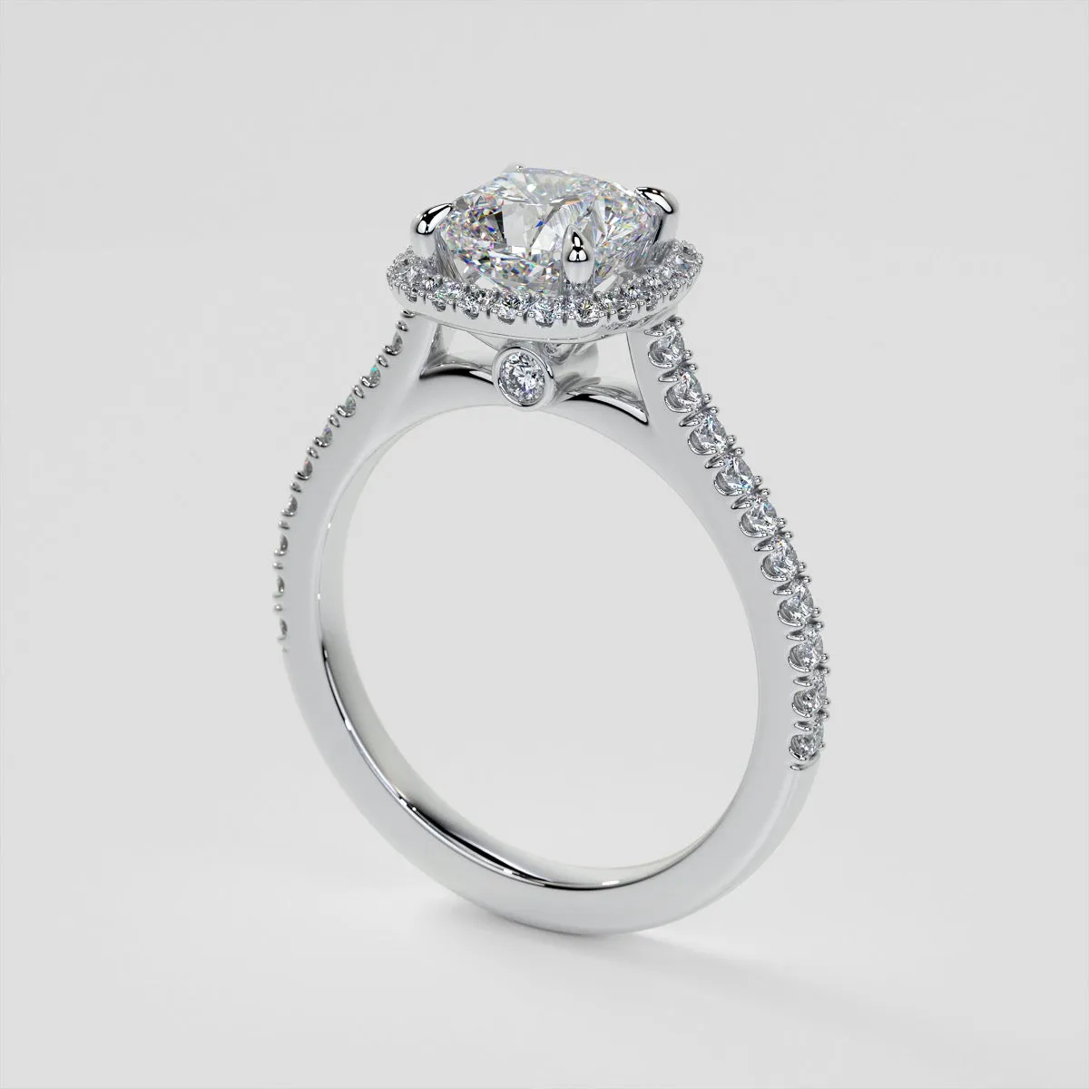Cushion Cut Halo Style Wedding Set With Accents