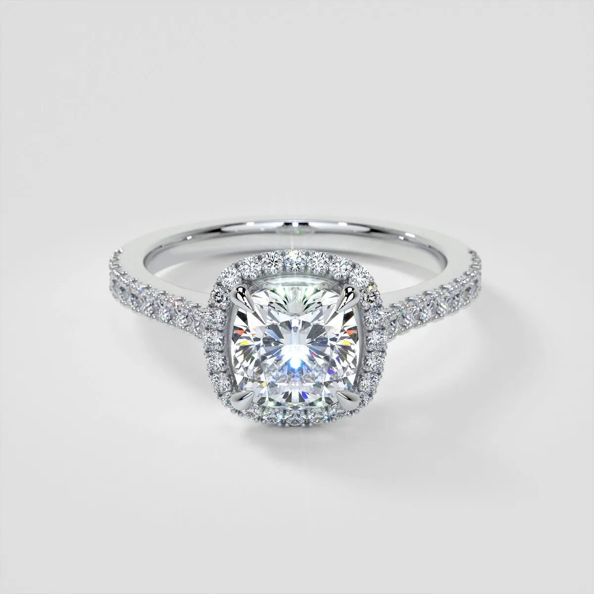 Cushion Cut Halo Style Wedding Set With Accents