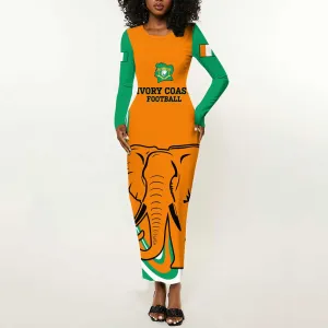 Custom Ivory Coast Football Long Sleeve Bodycon Dress 2024 Go Champions Les Elephants LT14