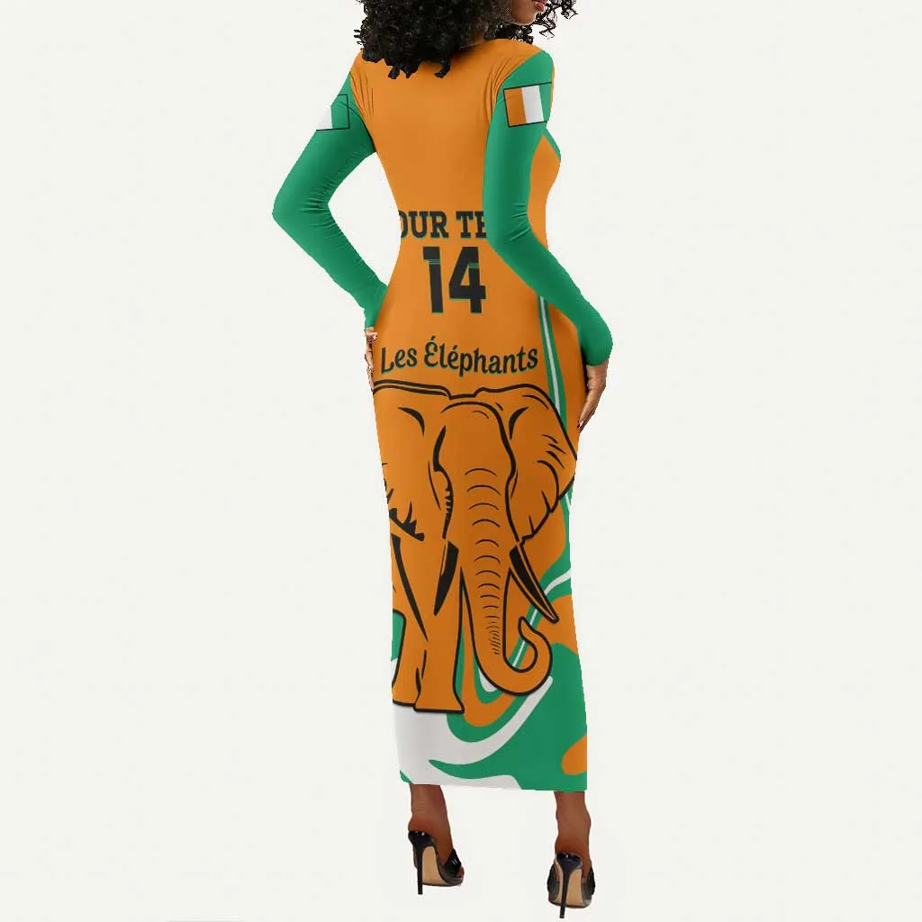 Custom Ivory Coast Football Long Sleeve Bodycon Dress 2024 Go Champions Les Elephants LT14