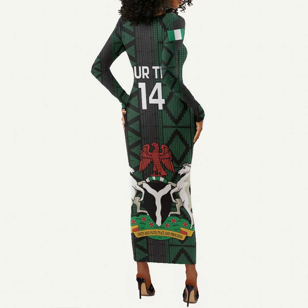 Custom Nigeria Football Long Sleeve Bodycon Dress Go Super Falcons African Pattern LT14
