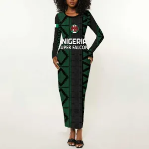 Custom Nigeria Football Long Sleeve Bodycon Dress Go Super Falcons African Pattern LT14