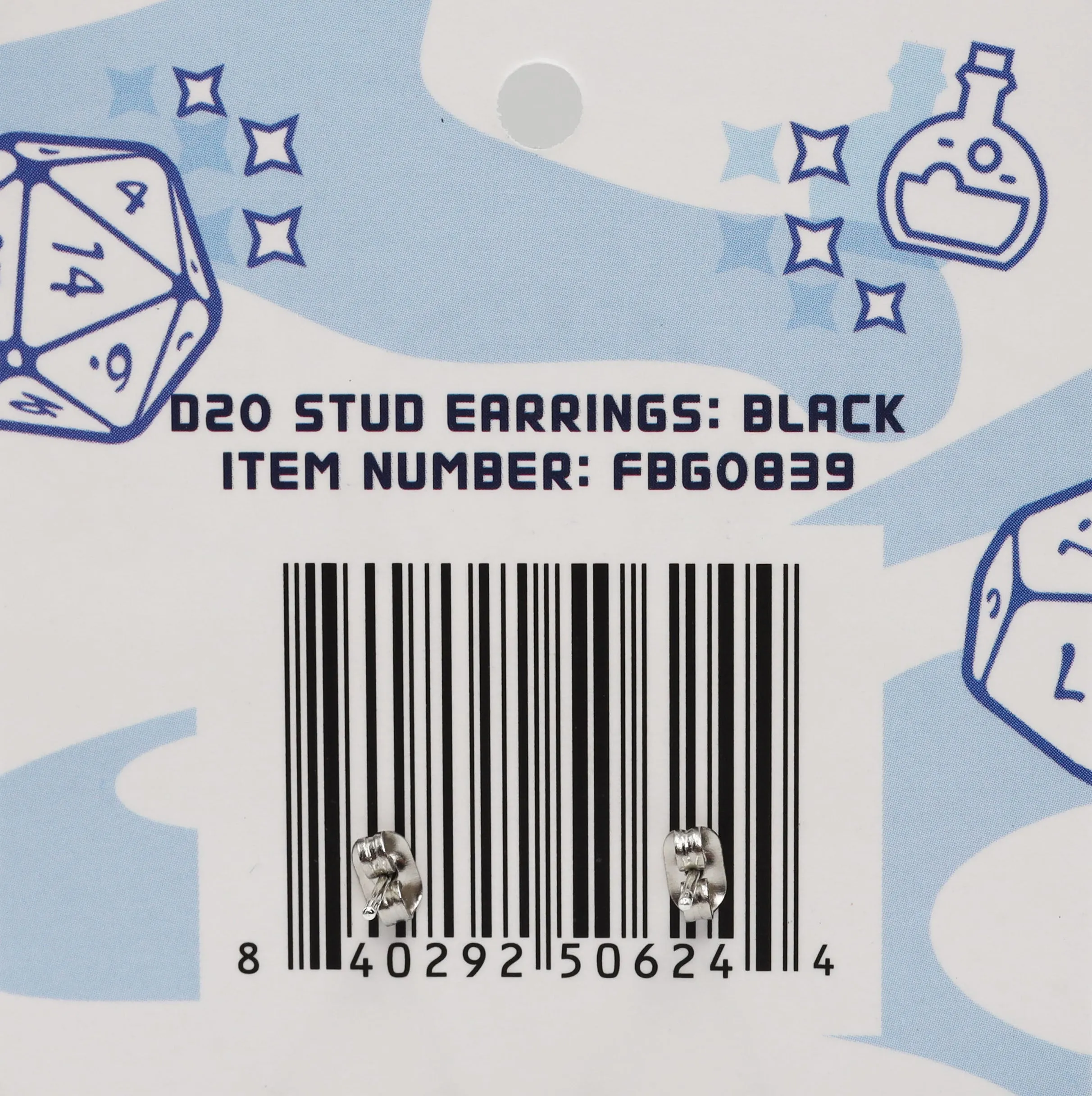 D20 Stud Earrings: Black