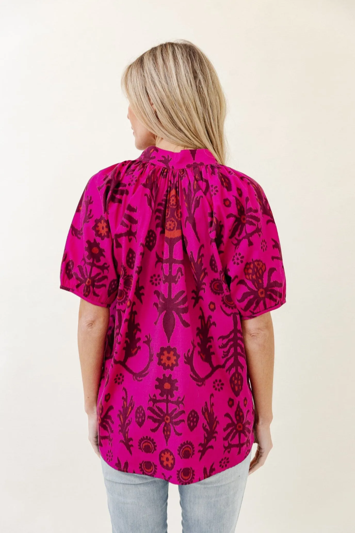 Dana Blouse in Raspberry Floral Ikat