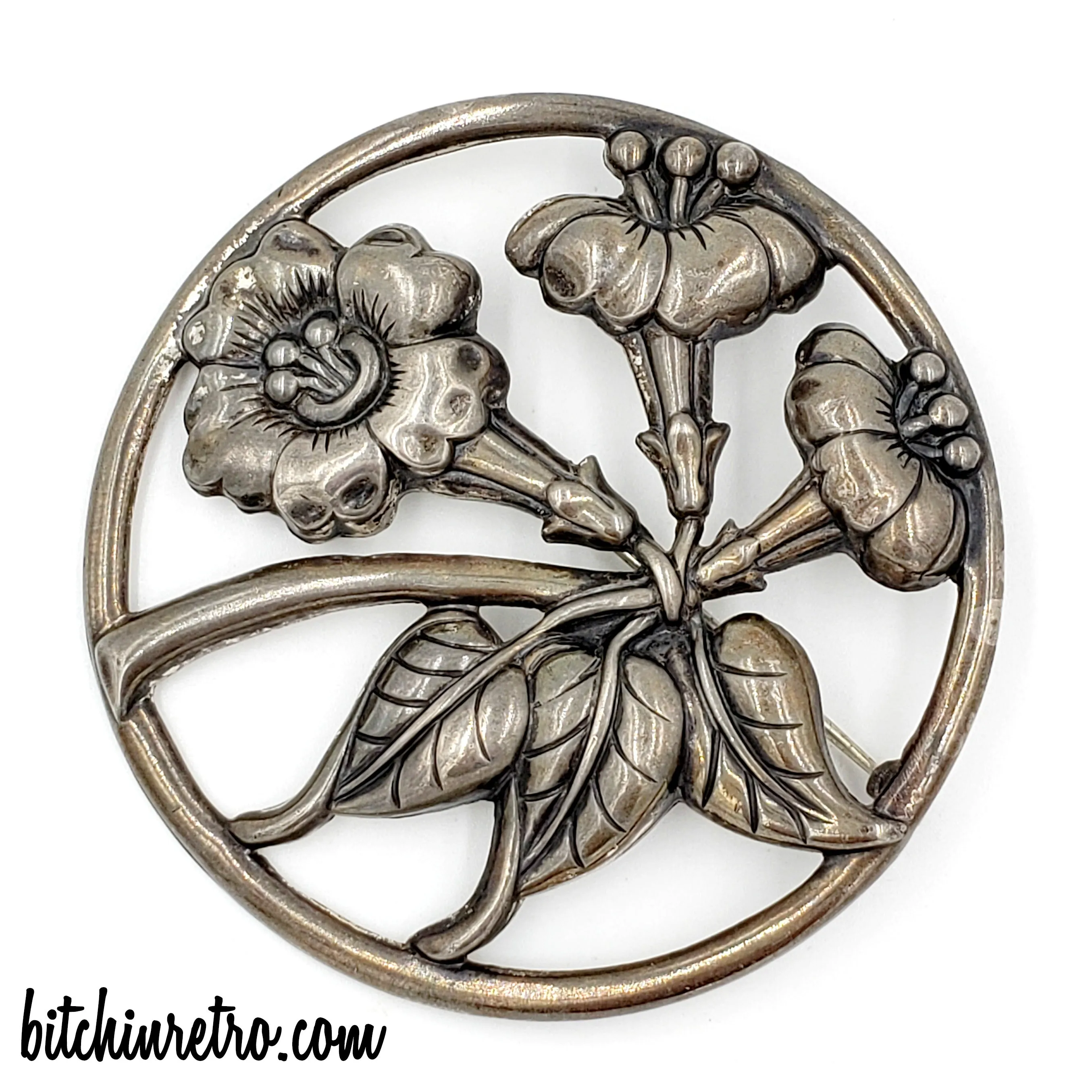 Danecraft Vintage Sterling Silver Repousse Floral Brooch