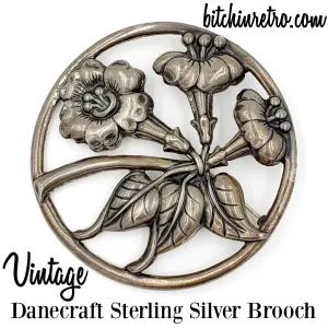 Danecraft Vintage Sterling Silver Repousse Floral Brooch
