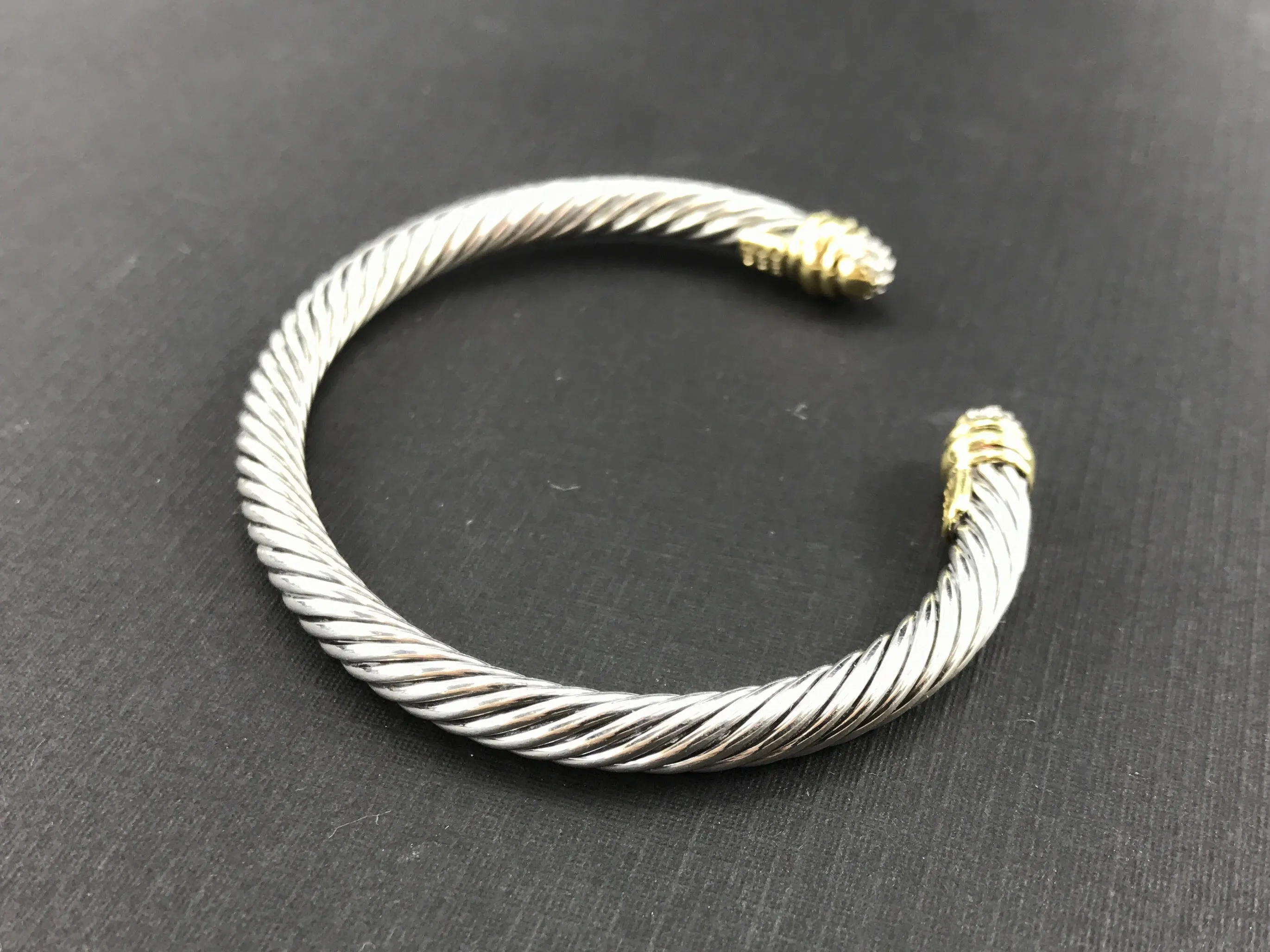 David Yurman Cable Classic Sterling Silver 18K Gold Diamond Cuff Bracelet