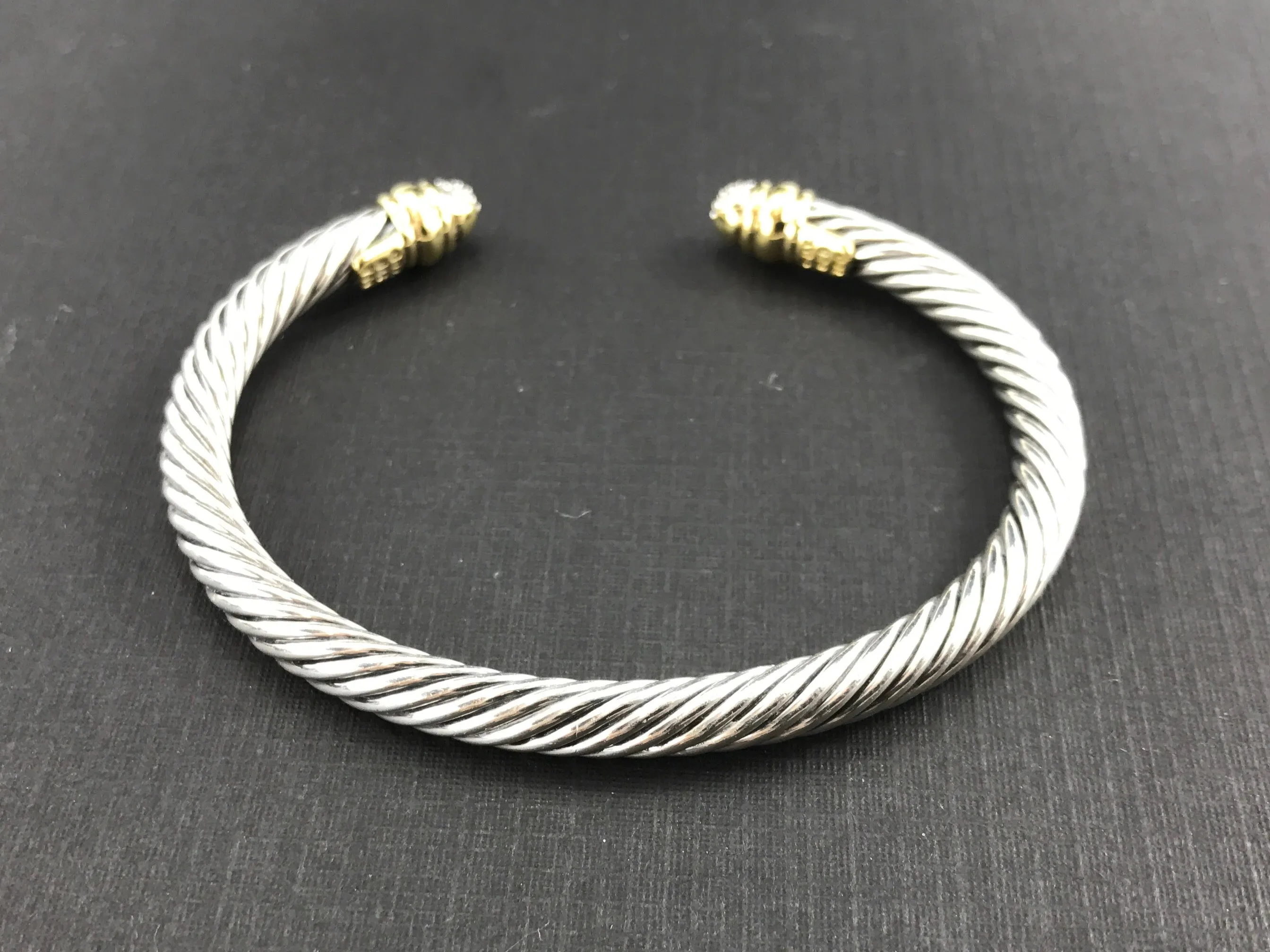David Yurman Cable Classic Sterling Silver 18K Gold Diamond Cuff Bracelet