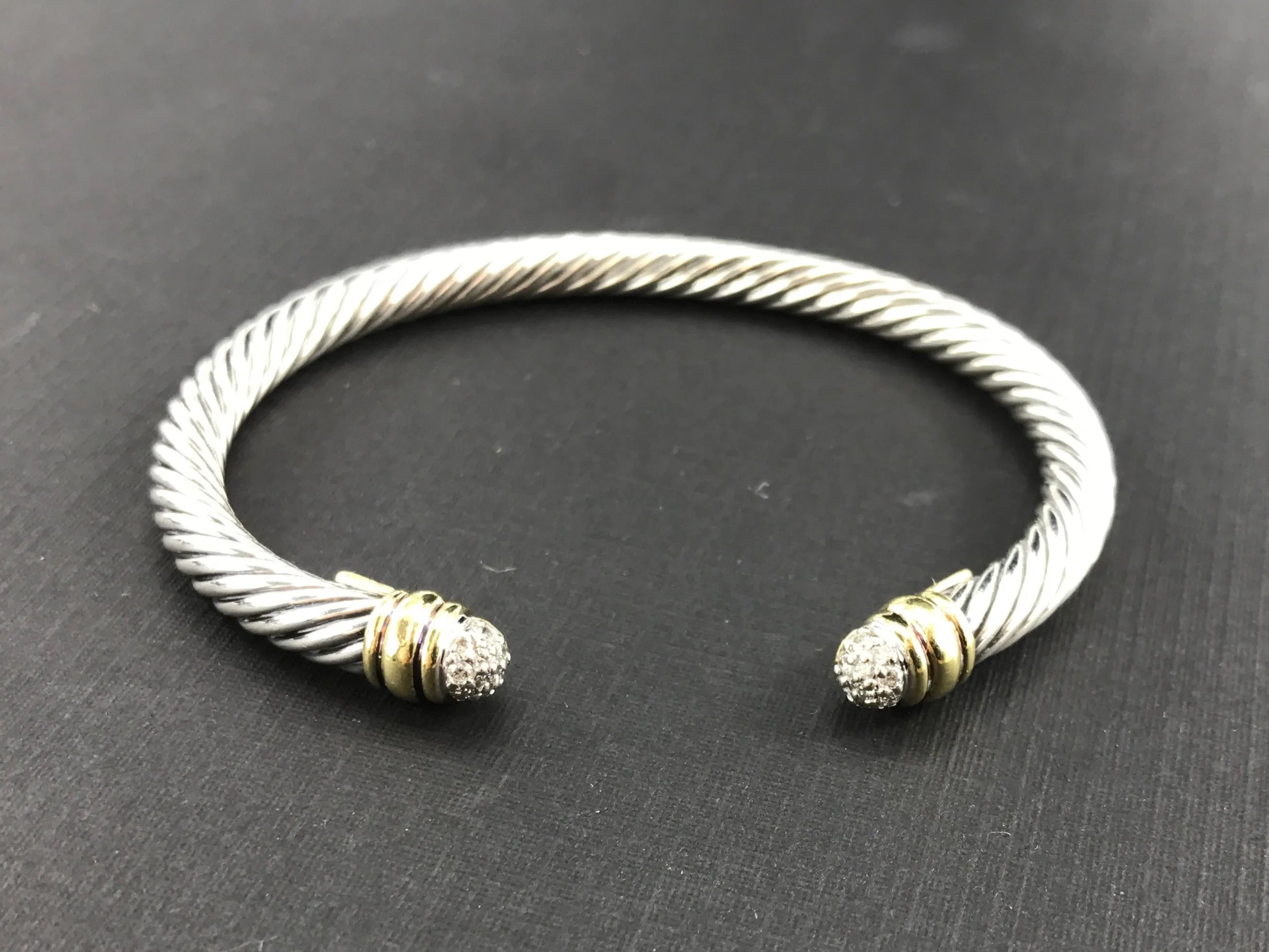 David Yurman Cable Classic Sterling Silver 18K Gold Diamond Cuff Bracelet