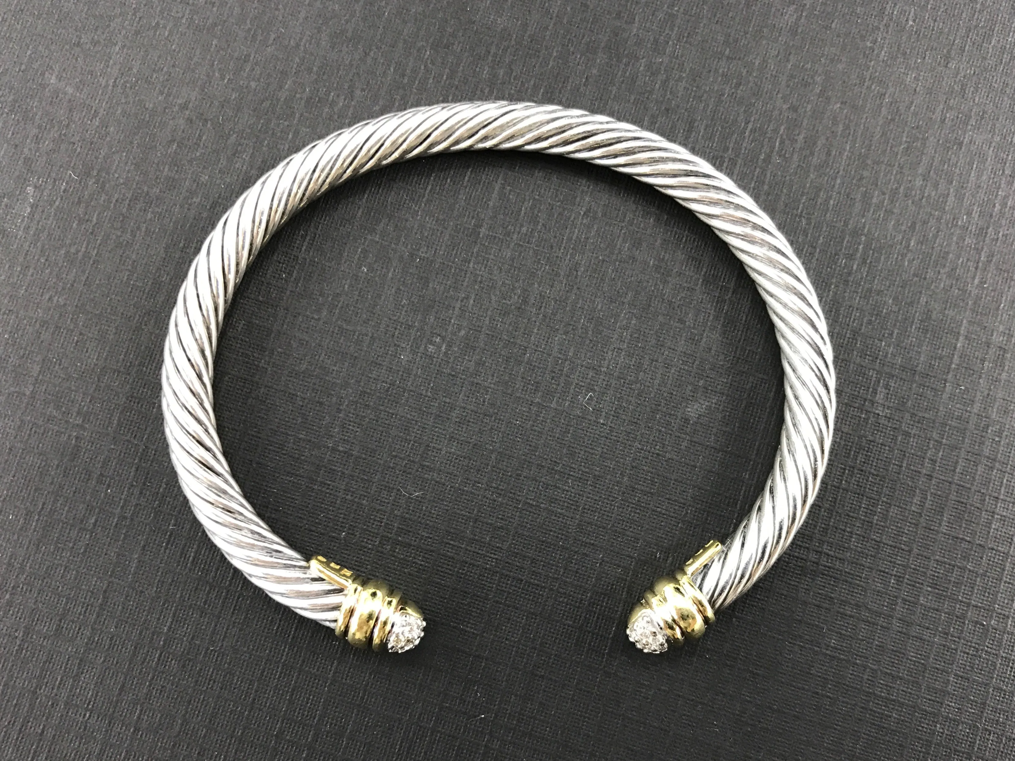 David Yurman Cable Classic Sterling Silver 18K Gold Diamond Cuff Bracelet