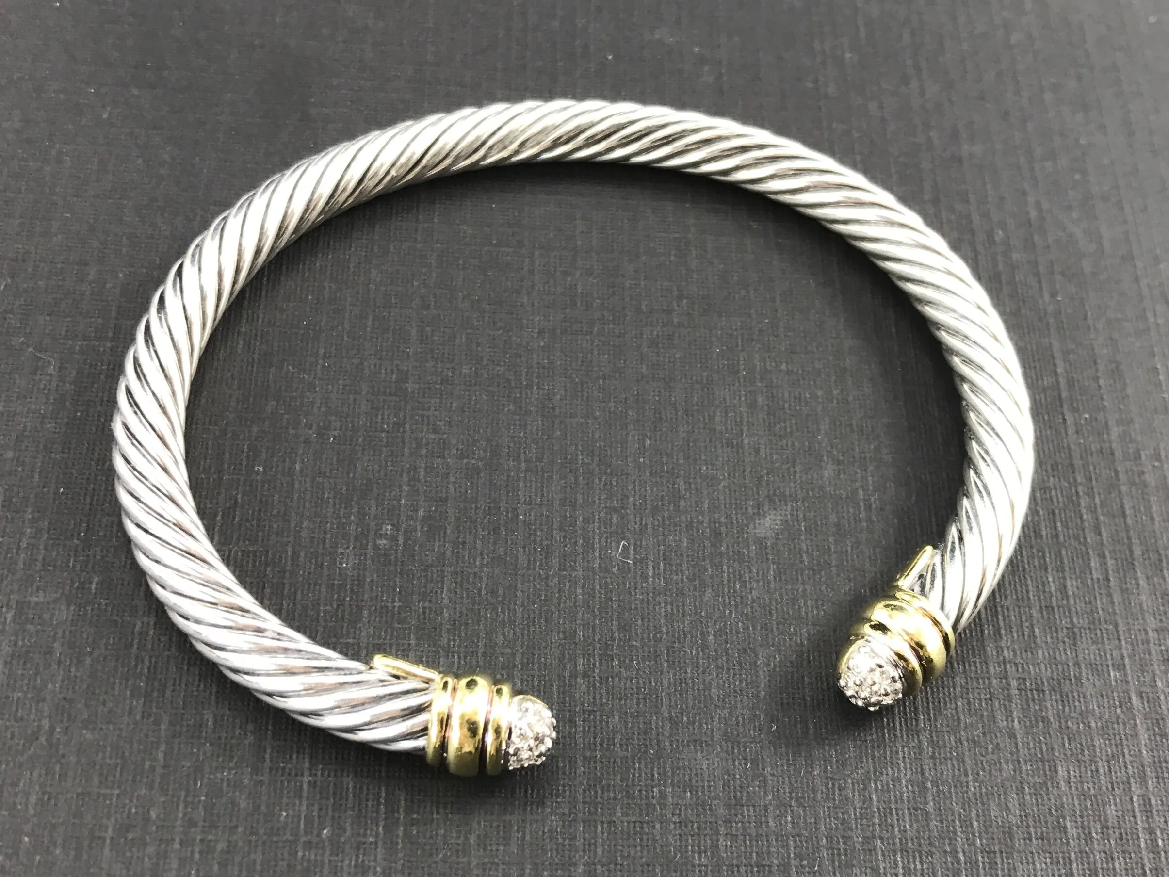 David Yurman Cable Classic Sterling Silver 18K Gold Diamond Cuff Bracelet