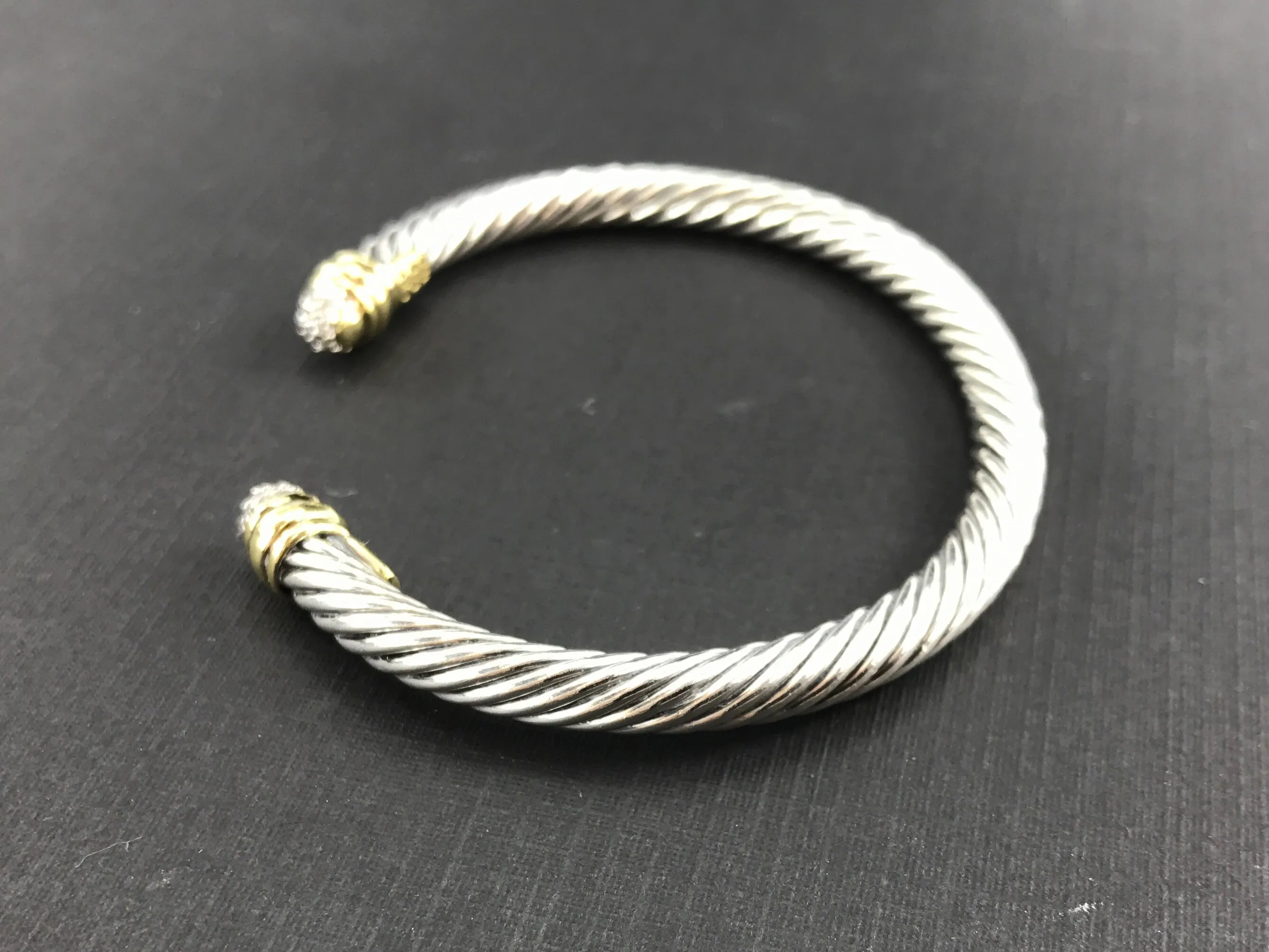 David Yurman Cable Classic Sterling Silver 18K Gold Diamond Cuff Bracelet