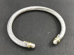 David Yurman Cable Classic Sterling Silver 18K Gold Diamond Cuff Bracelet