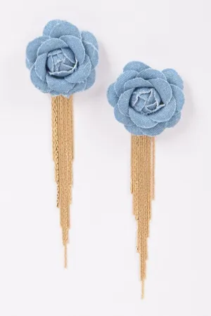 Denim Flower Fringe Earrings