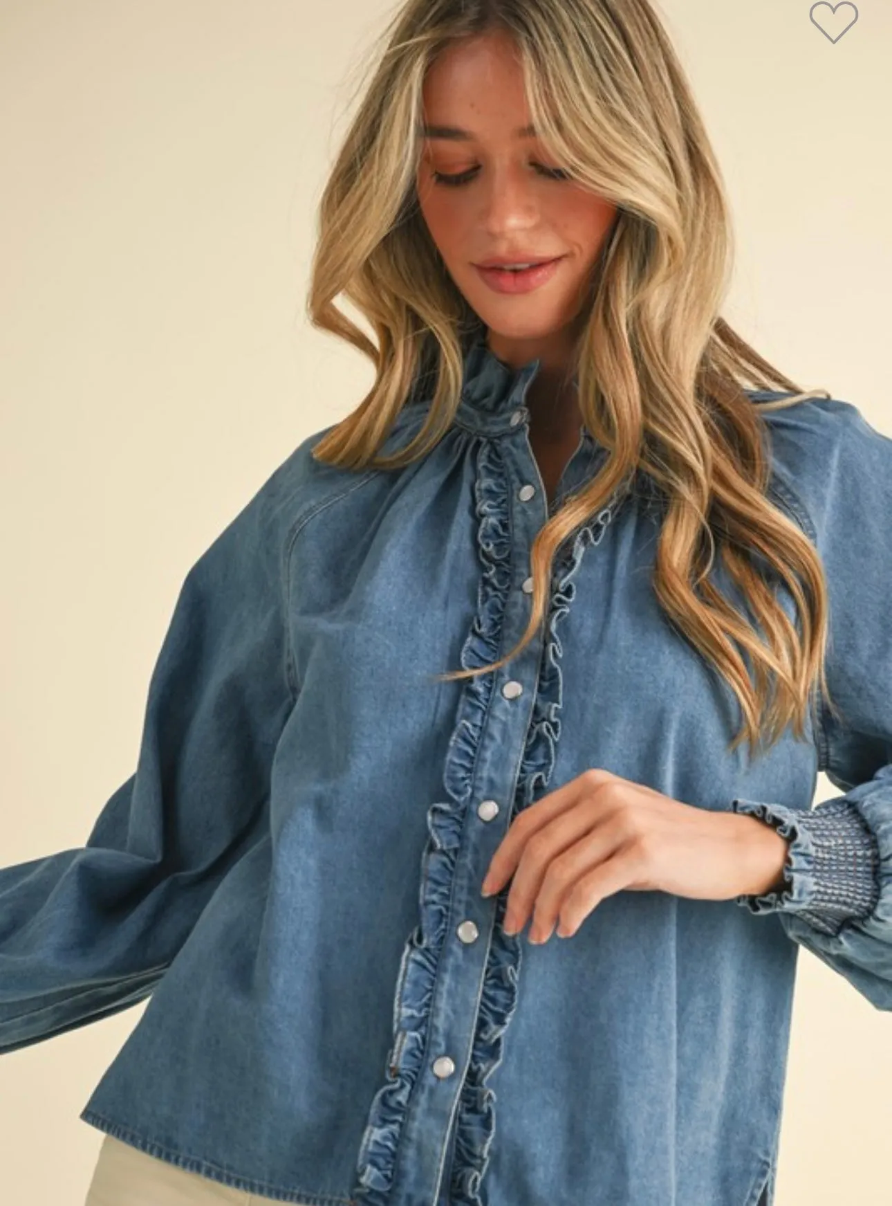 Denim Ruffle Blouse