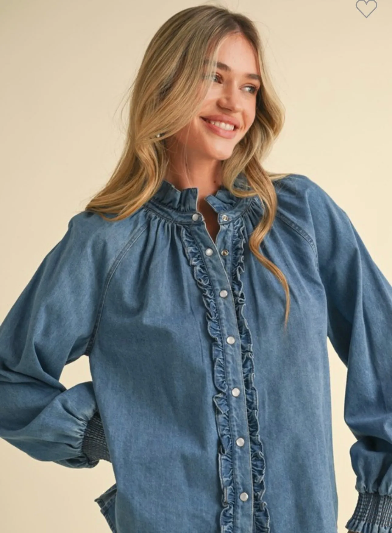 Denim Ruffle Blouse