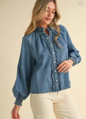 Denim Ruffle Blouse