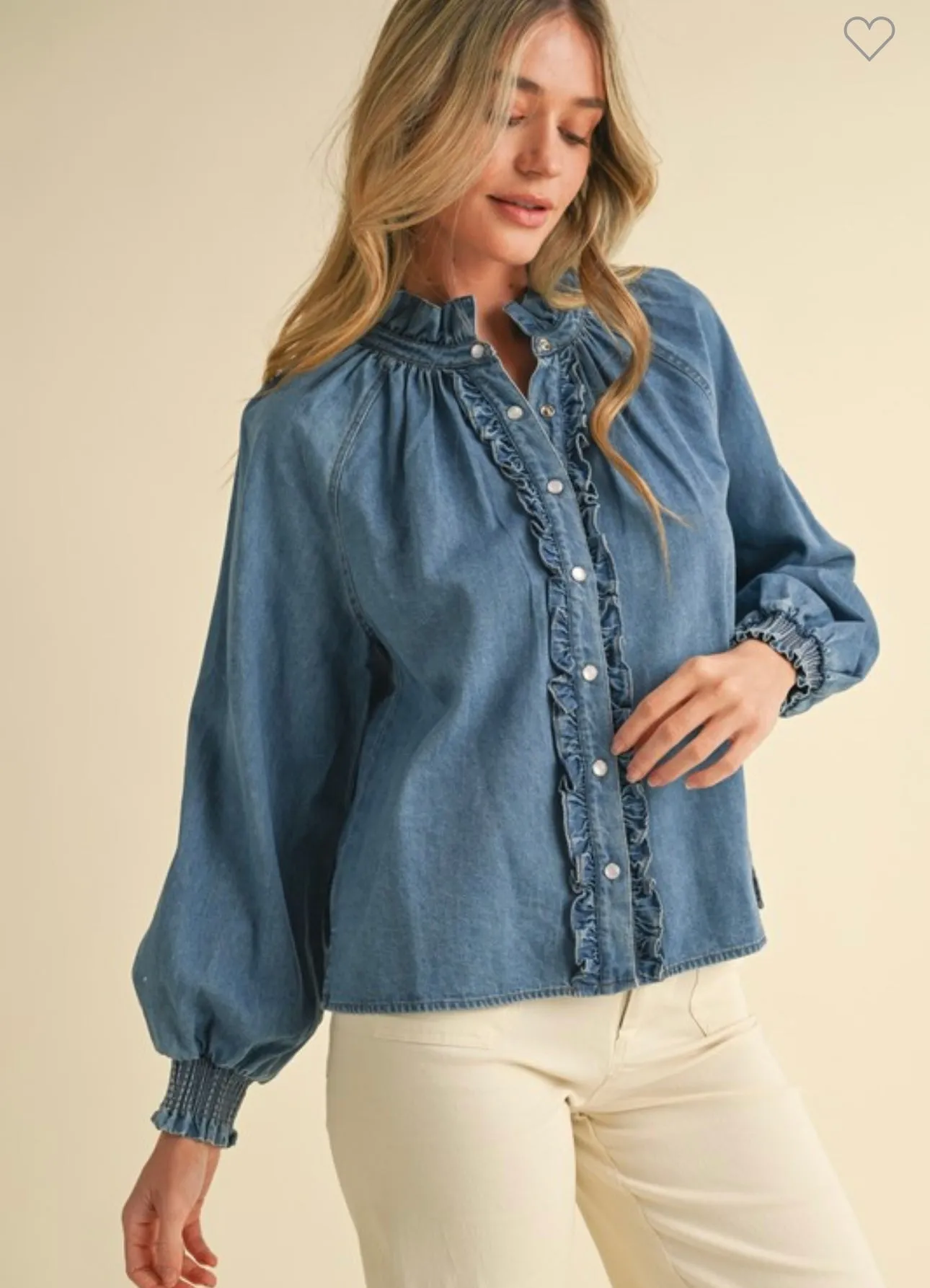 Denim Ruffle Blouse