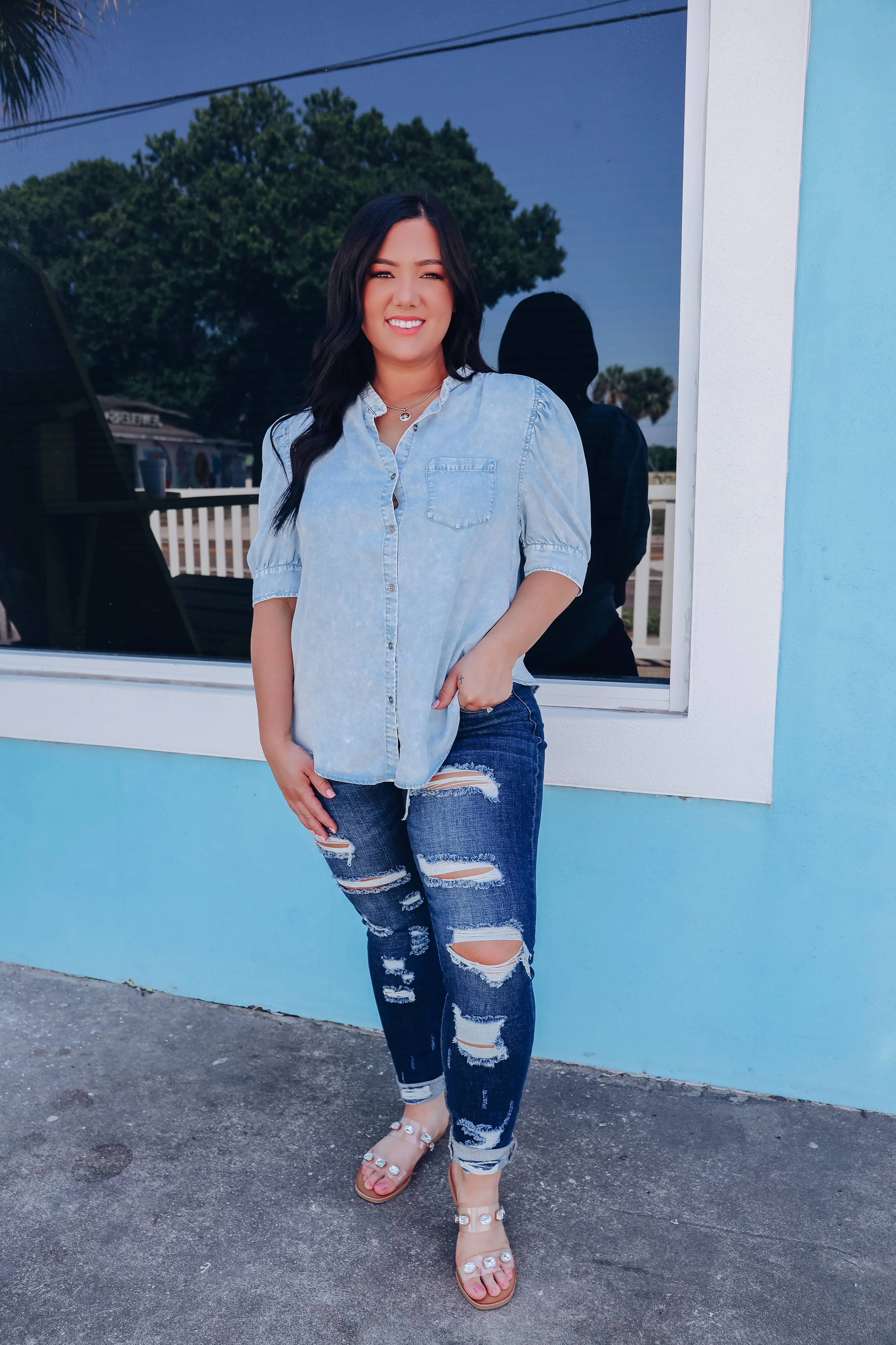 Denise Chambray Denim Blouse - Light