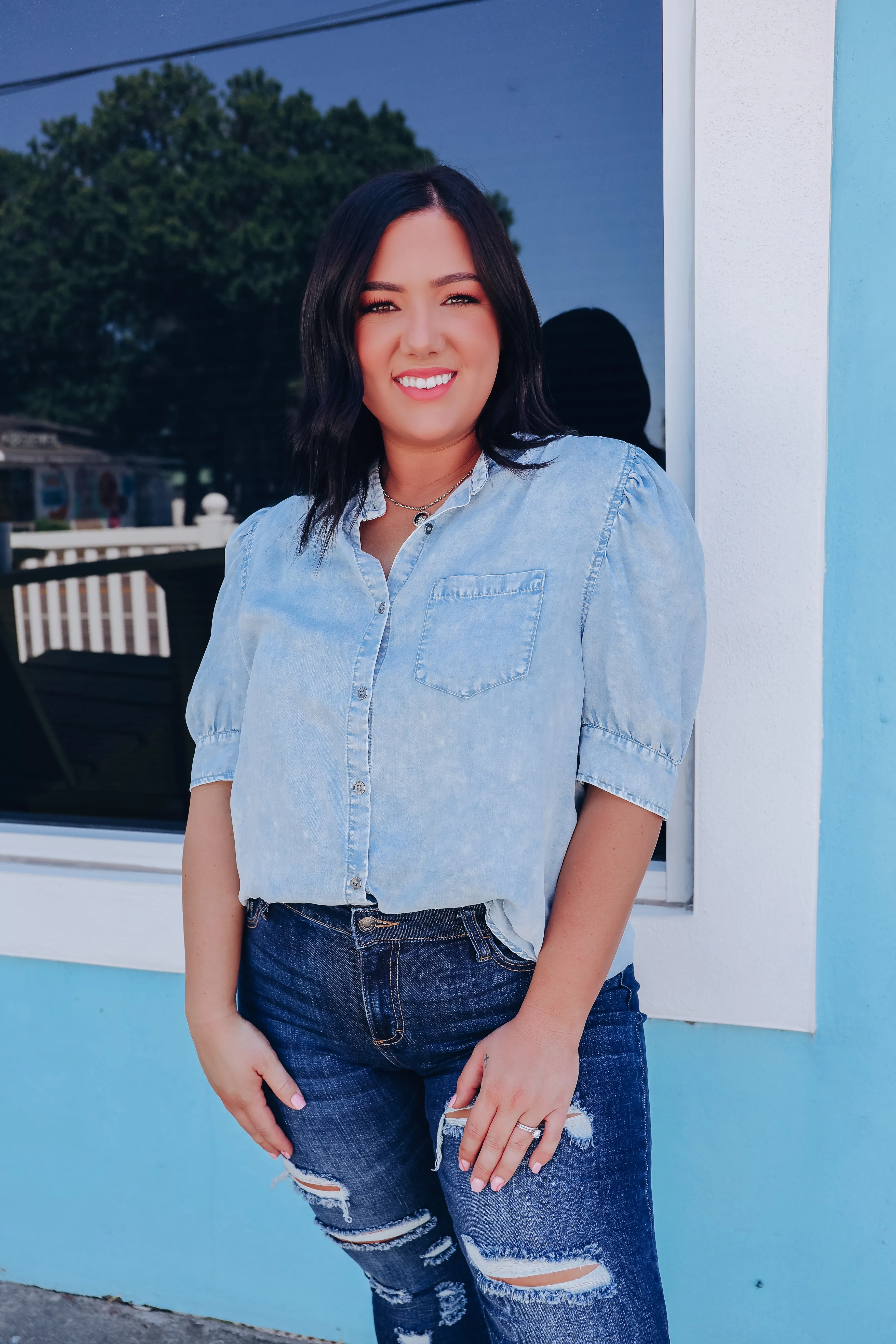 Denise Chambray Denim Blouse - Light
