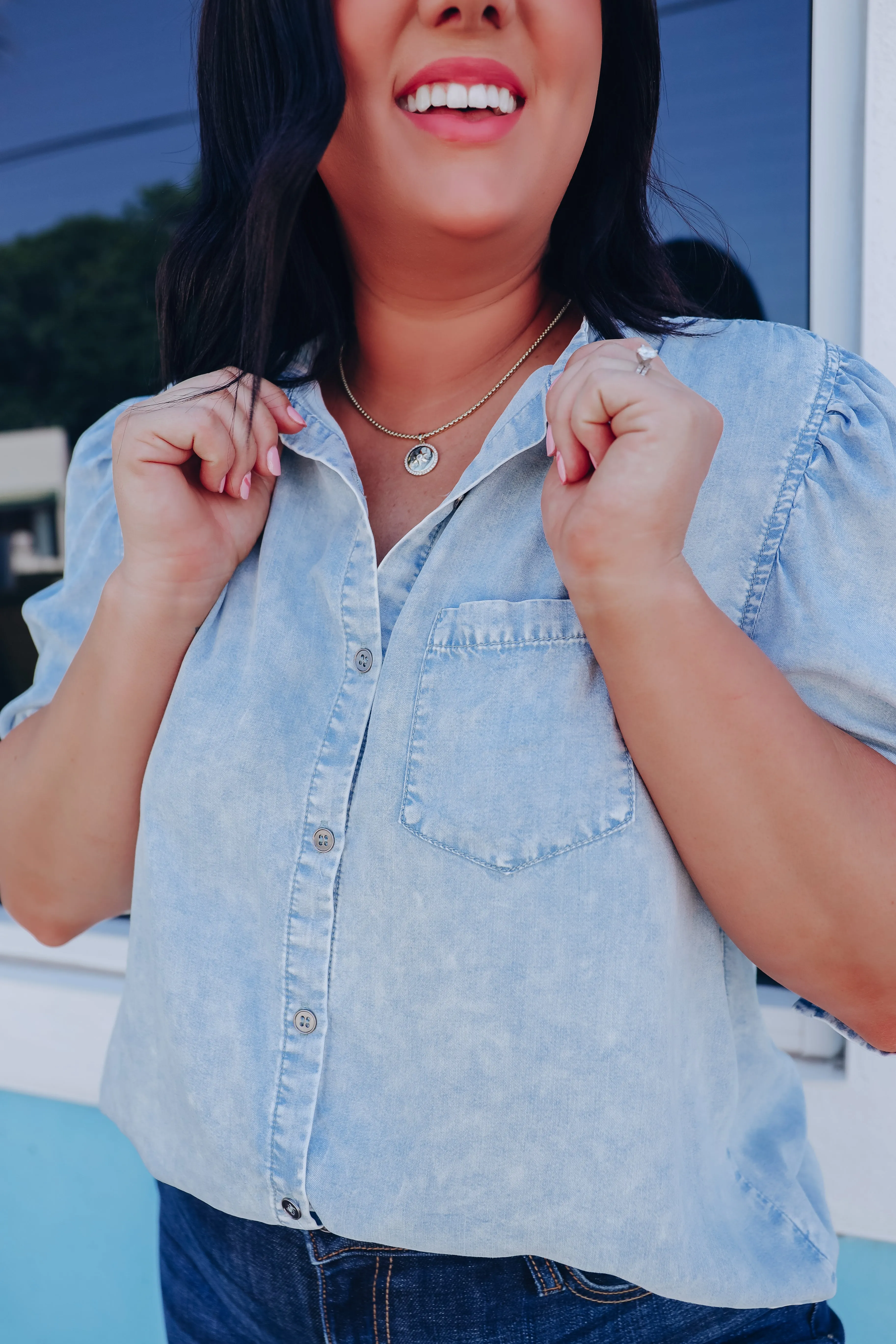 Denise Chambray Denim Blouse - Light