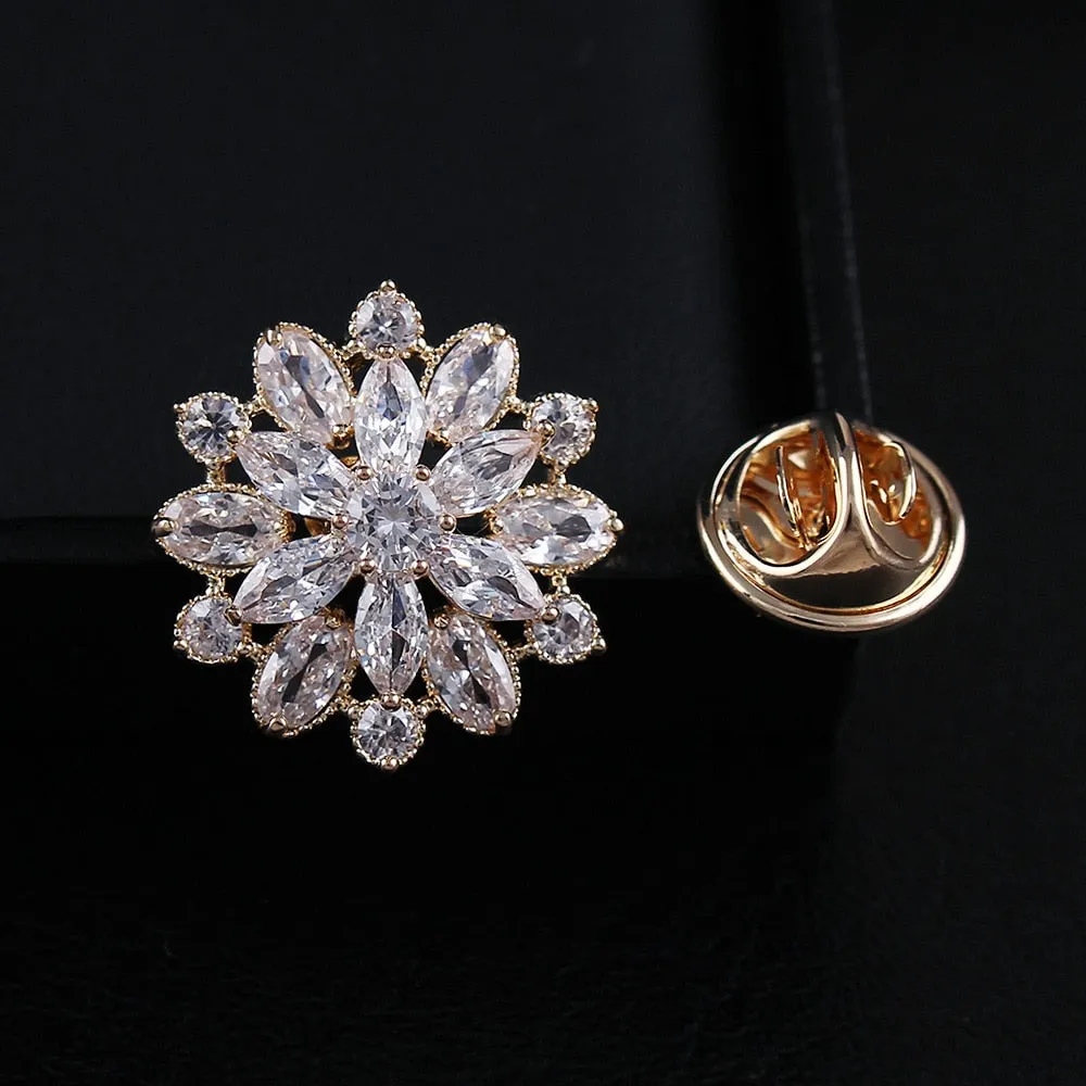 Design Camellia Crystal Zircon Rose Flower Brooch