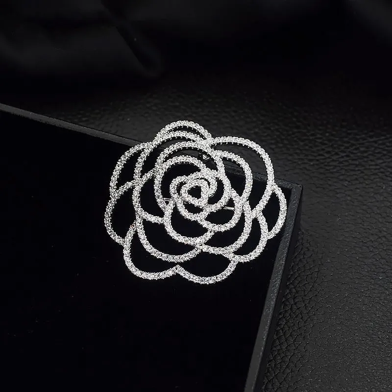 Design Camellia Crystal Zircon Rose Flower Brooch