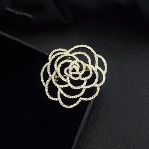 Design Camellia Crystal Zircon Rose Flower Brooch