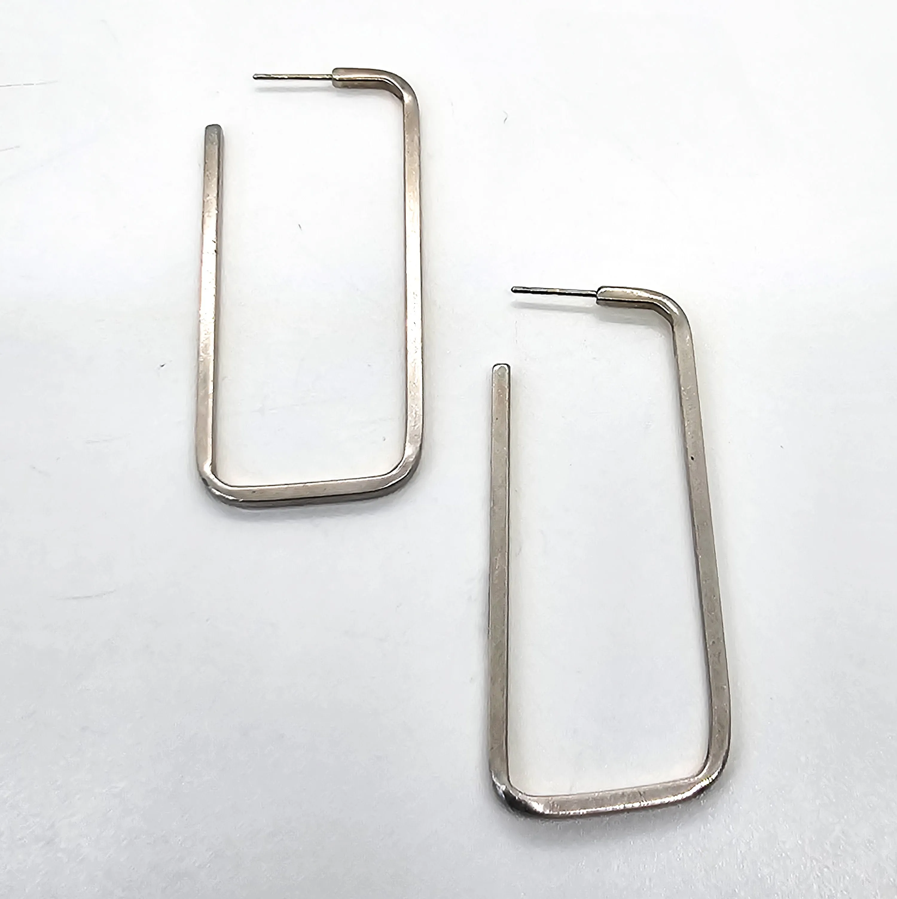 Designer Birks Rectangle hoop large sterling silver signed retro vintage earrings KL