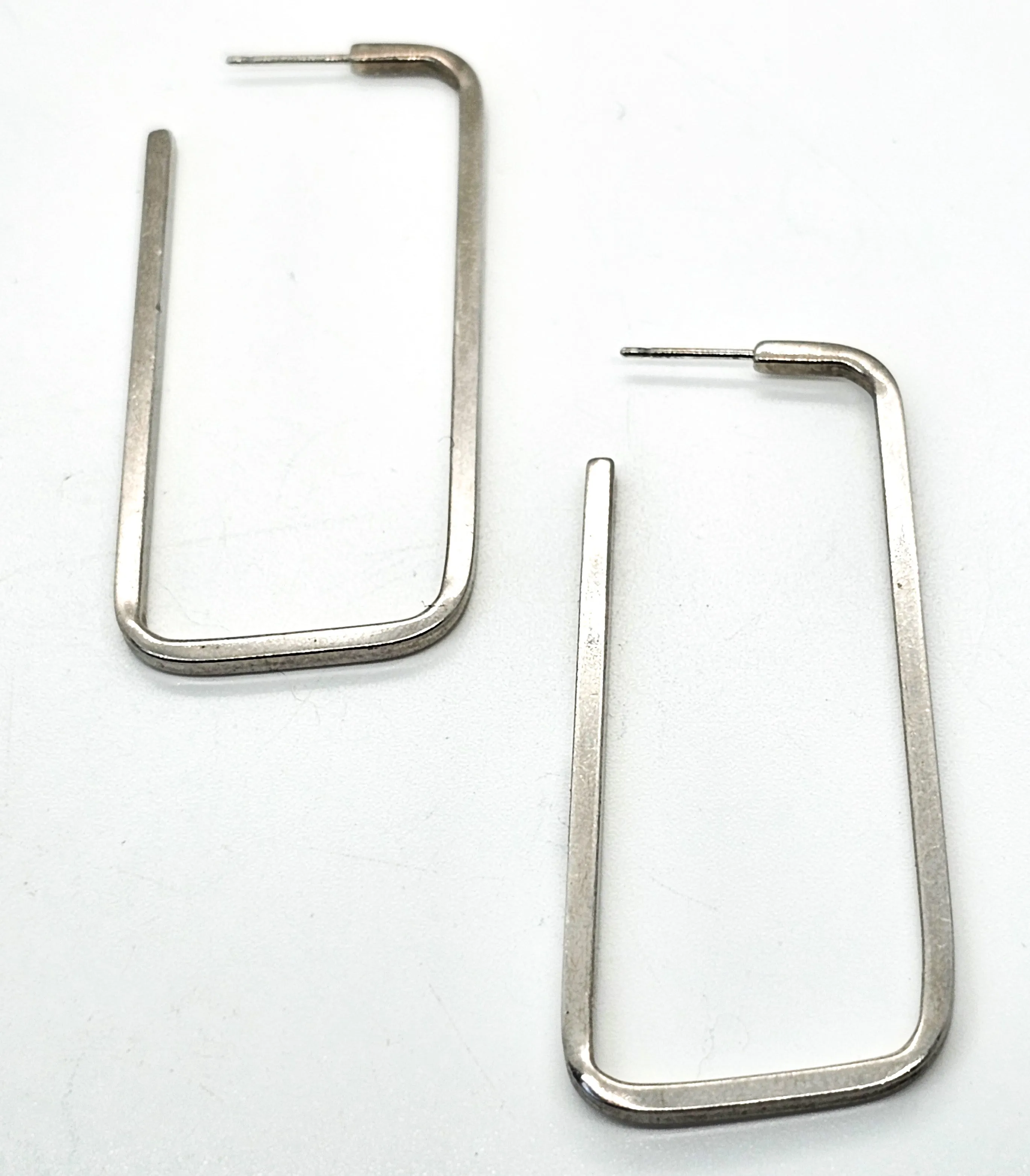 Designer Birks Rectangle hoop large sterling silver signed retro vintage earrings KL