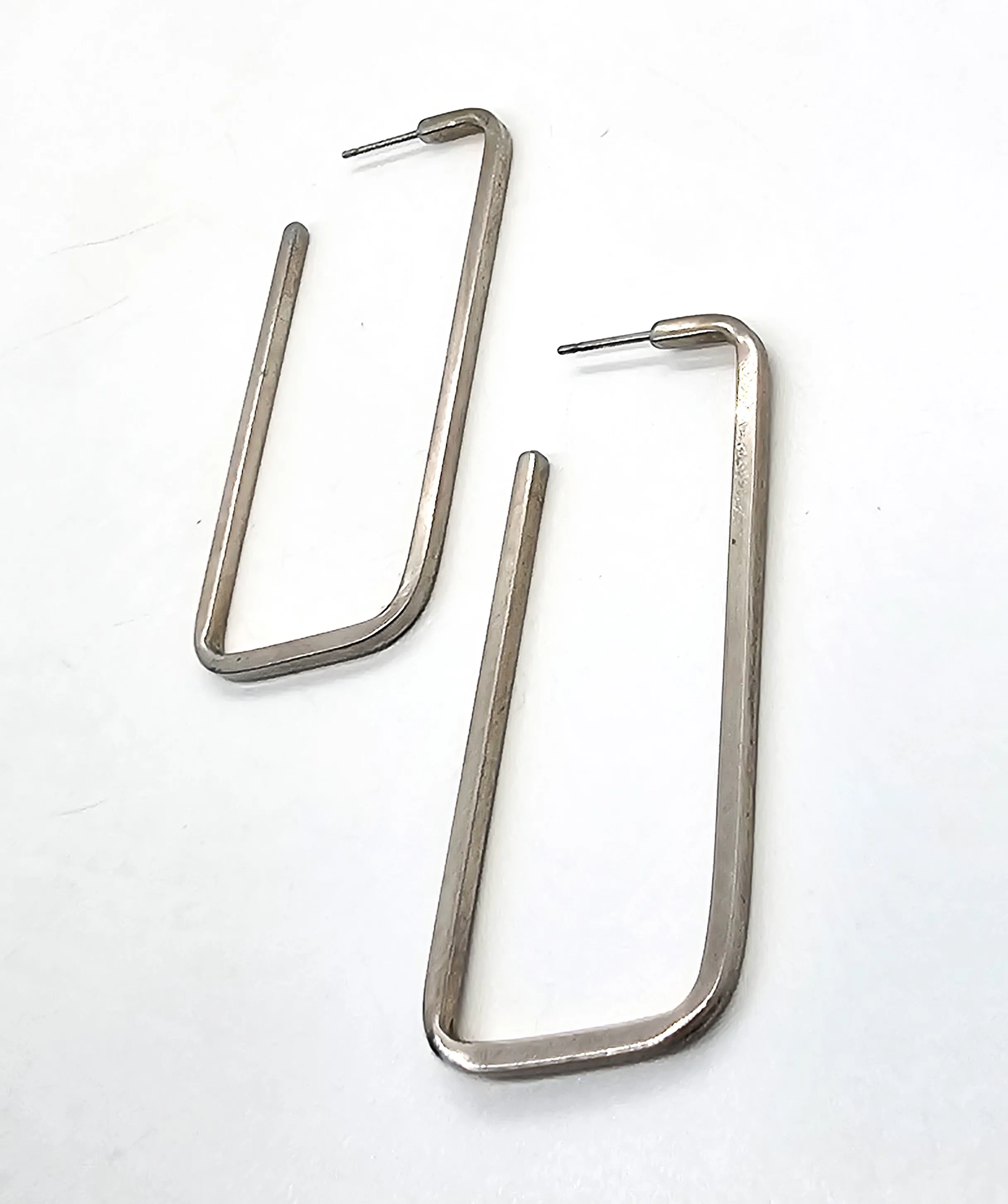 Designer Birks Rectangle hoop large sterling silver signed retro vintage earrings KL