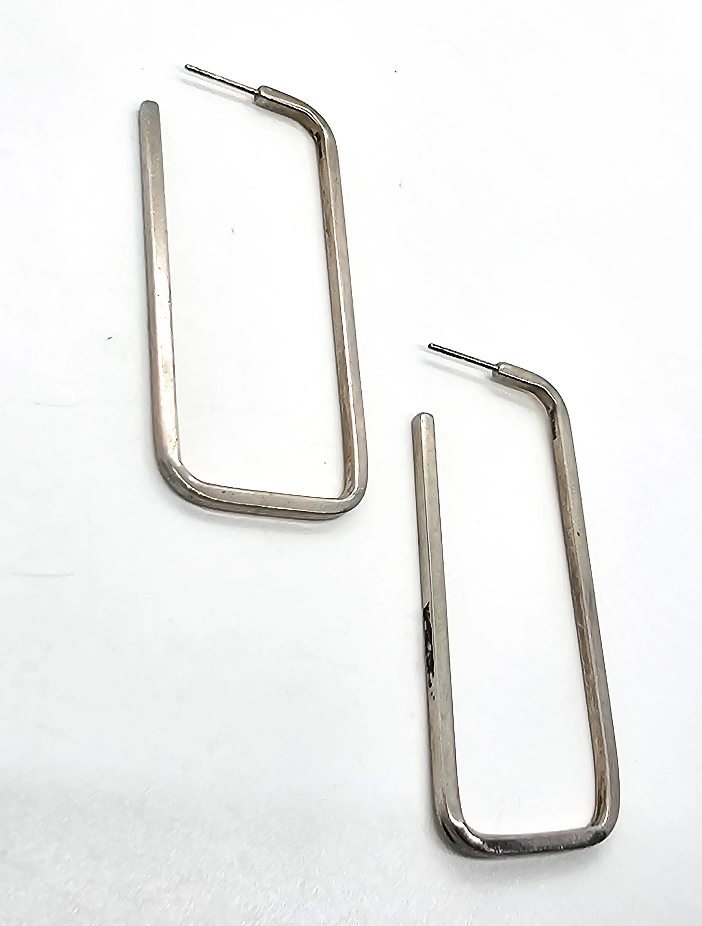 Designer Birks Rectangle hoop large sterling silver signed retro vintage earrings KL