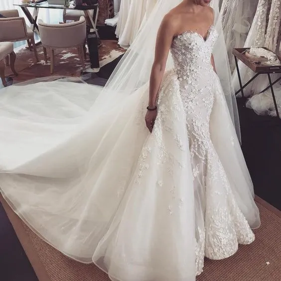 detachable skirt wedding dresses ball gown 2020 lace appliqué sweetheart neck elegant wedding gowns 2021