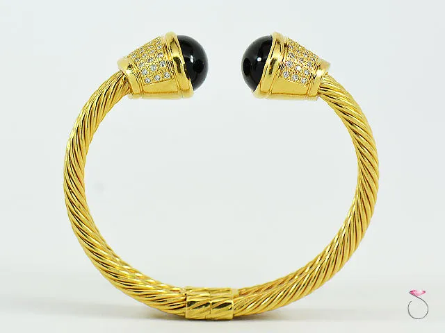 Diamond Amethyst 18K Yellow Gold Bangle Cuff Bracelet