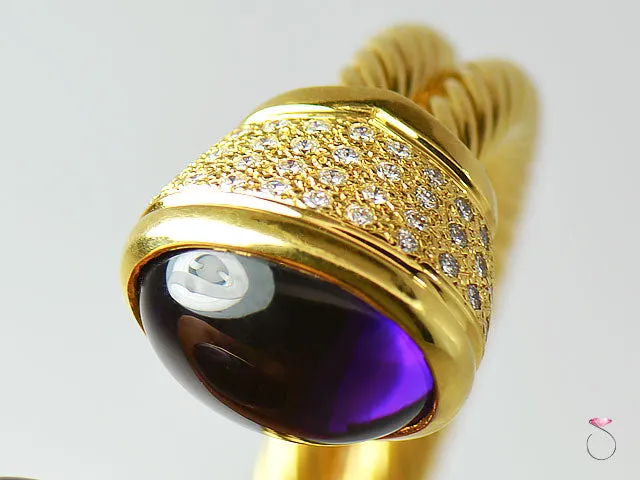 Diamond Amethyst 18K Yellow Gold Bangle Cuff Bracelet