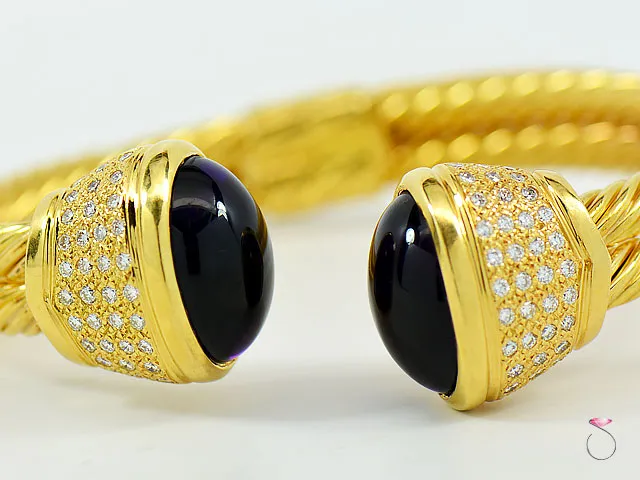 Diamond Amethyst 18K Yellow Gold Bangle Cuff Bracelet