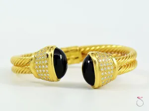 Diamond Amethyst 18K Yellow Gold Bangle Cuff Bracelet