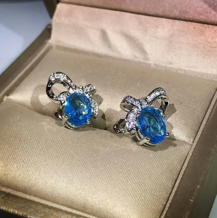 Diamond Earrings | Womens Earrings | Diamond Ear Studs | Womens Stud Earrings | Aquamarine Earrings | Blue Diamond Earrings | Mens Ear Studs
