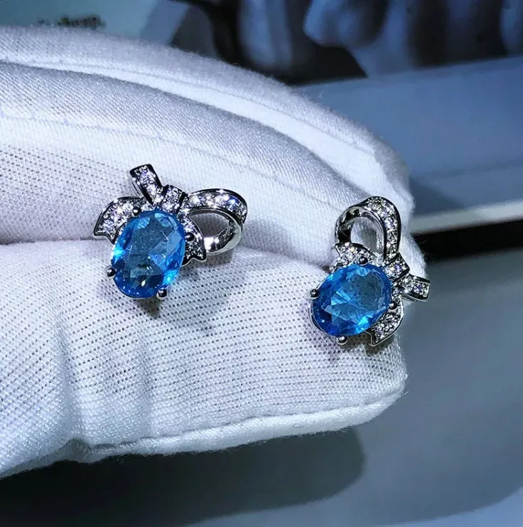 Diamond Earrings | Womens Earrings | Diamond Ear Studs | Womens Stud Earrings | Aquamarine Earrings | Blue Diamond Earrings | Mens Ear Studs