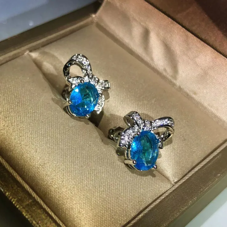 Diamond Earrings | Womens Earrings | Diamond Ear Studs | Womens Stud Earrings | Aquamarine Earrings | Blue Diamond Earrings | Mens Ear Studs