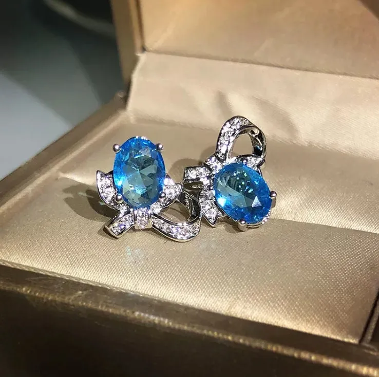 Diamond Earrings | Womens Earrings | Diamond Ear Studs | Womens Stud Earrings | Aquamarine Earrings | Blue Diamond Earrings | Mens Ear Studs