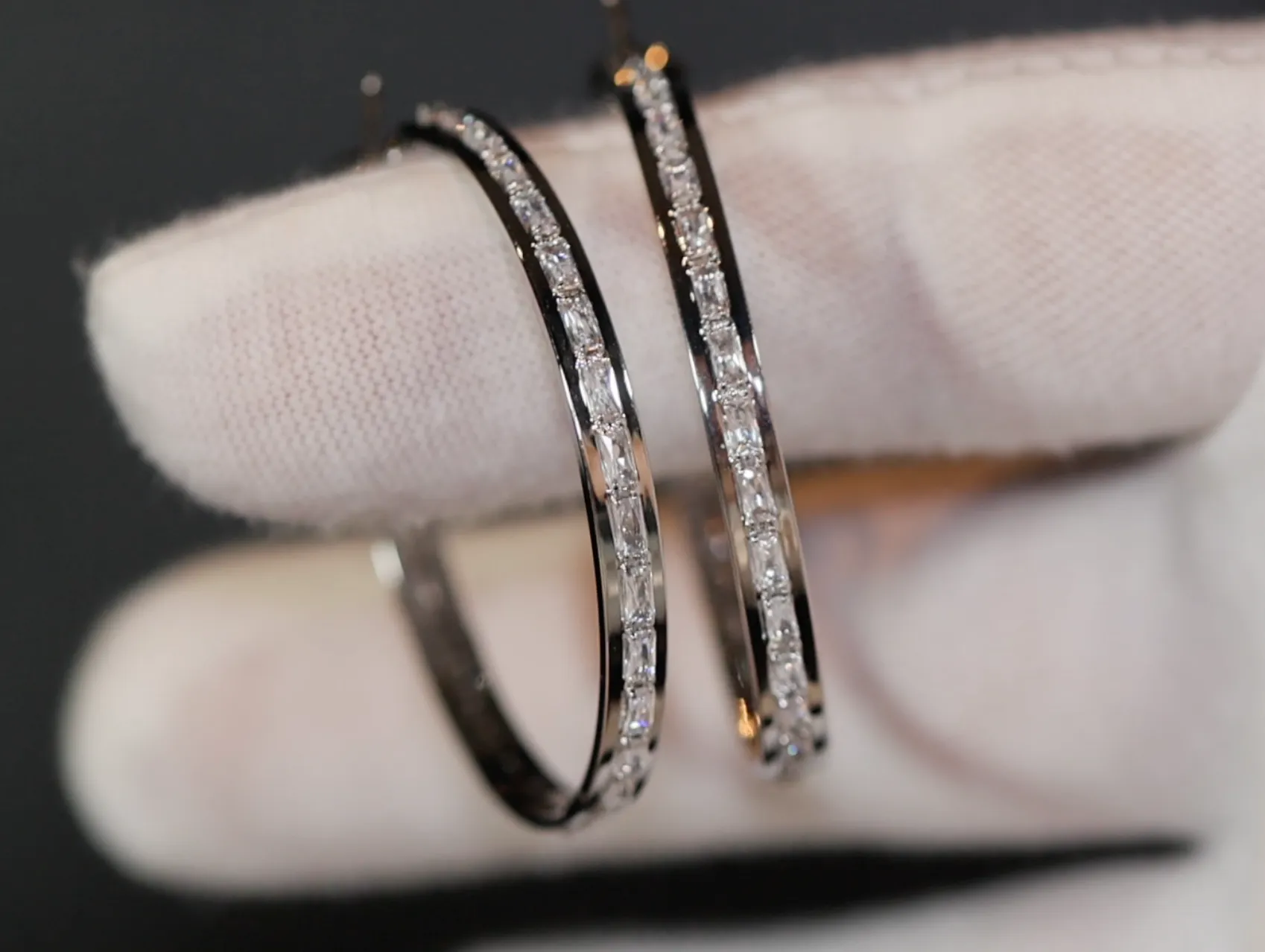 Diamond Hoop Earrings, Hoop Earrings, Womens diamond hoop earrings, Baguette diamond earrings