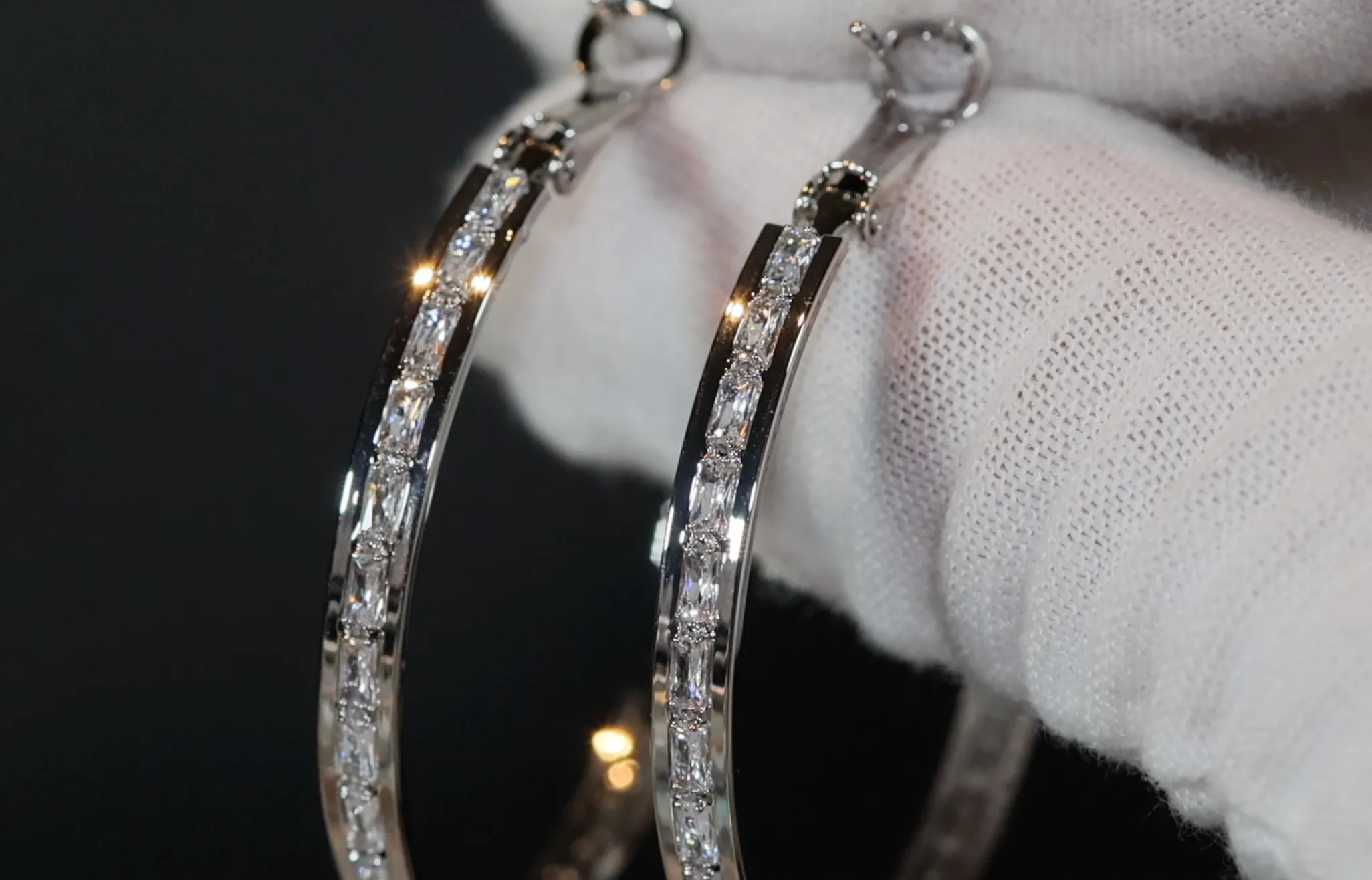 Diamond Hoop Earrings, Hoop Earrings, Womens diamond hoop earrings, Baguette diamond earrings