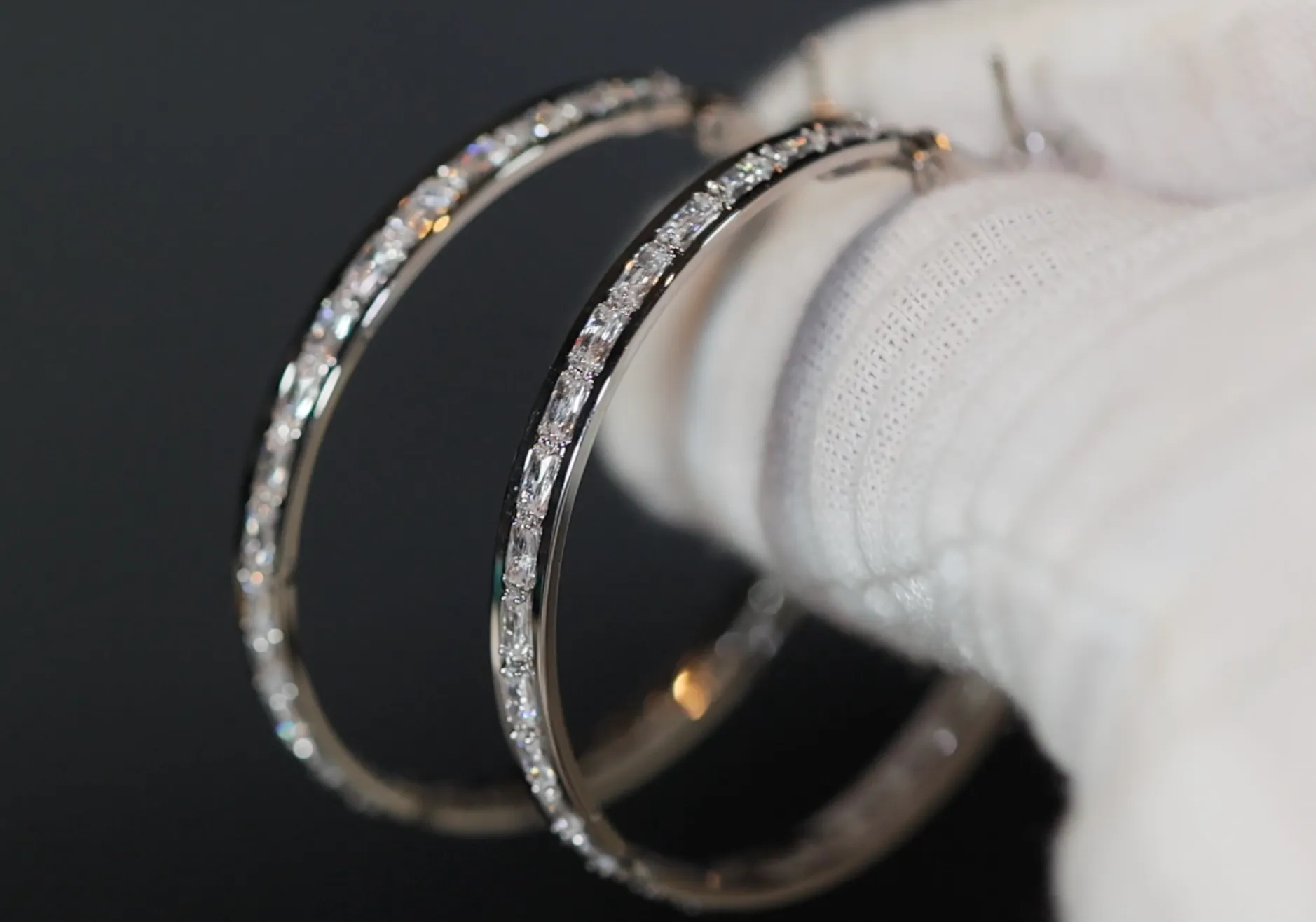 Diamond Hoop Earrings, Hoop Earrings, Womens diamond hoop earrings, Baguette diamond earrings