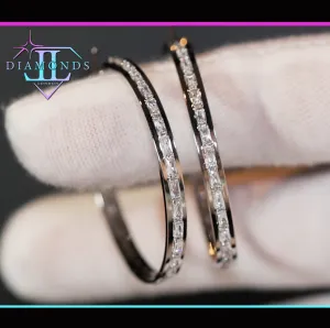 Diamond Hoop Earrings, Hoop Earrings, Womens diamond hoop earrings, Baguette diamond earrings