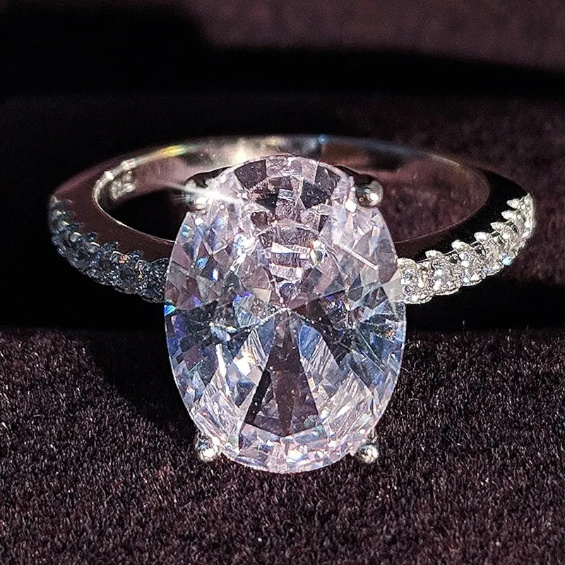 Diamond Oval Ring For Women 925 Solid Sterling Silver Wedding Jewelry